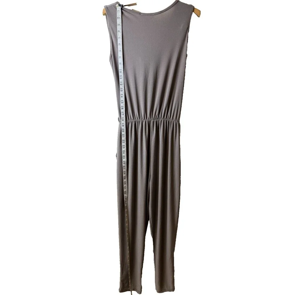 Pineapple Paris Taupe Cowl Neck Sleeveless Jumpsuit Pockets Sz 44 Made in Italy